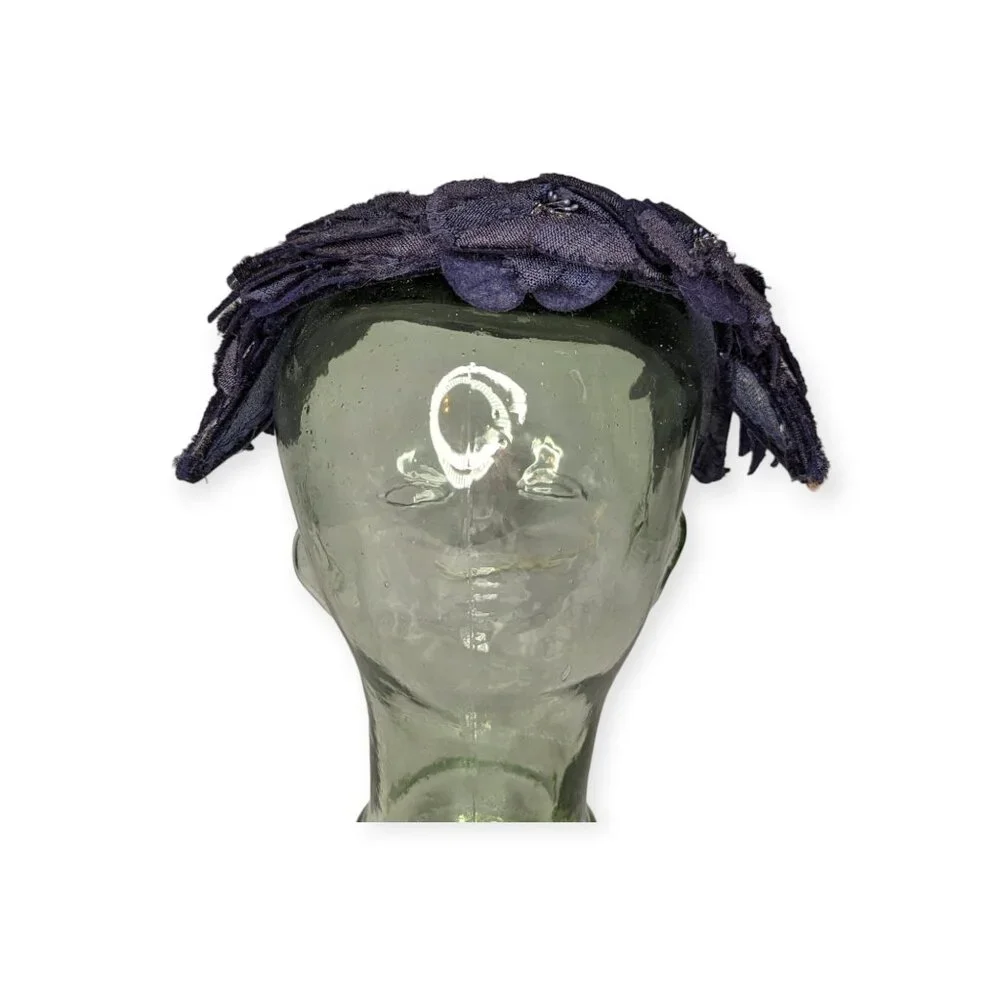 Vintage Faux Feathers Navy Blue Pinch Hat - Picture 4 of 8